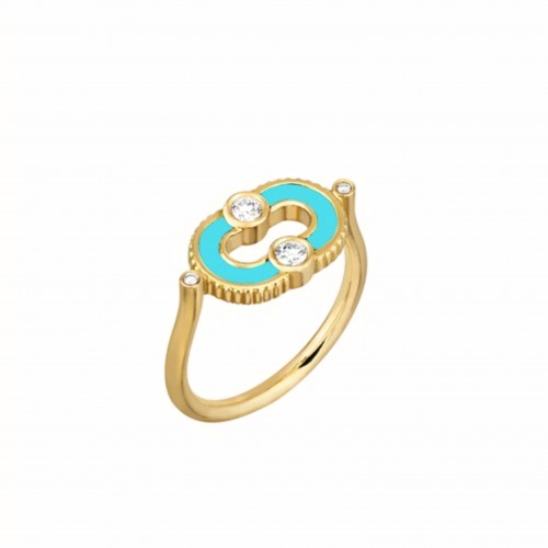 Viltier 18kt Yellow Gold, Turquoise and Diamond Ring