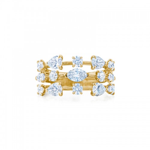 Kwiat 18kt Yellow Gold Starry Night Three-Row Ring with Fancy Shape Diamonds