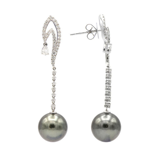 Korman Signature 18kt White Gold Tahitian Pearl and Diamond Drop Earrings