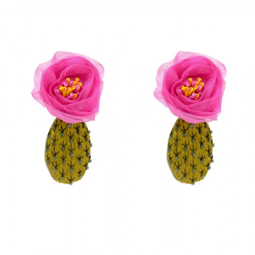 Mignonne Gavigan Embroidered and Beaded Cactus Flower Earrings