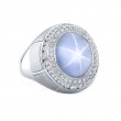 Robert Procop Platinum Oval Cabochon Blue Sapphire and Diamond Ring