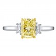 Korman Signature Platinum Fancy Yellow Diamond Three Stone Engagement Ring