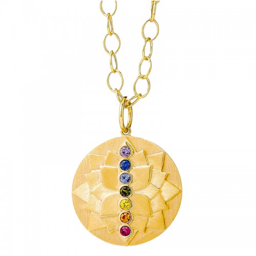 Syna 18kt Yellow Gold Chakra Rainbow Sapphire Lotus Pendant