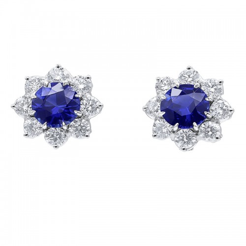 Oscar Heyman Platinum Blue Sapphire and White Diamond Halo Earrings