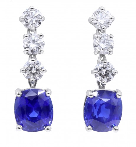 Oscar Heyman PlatinumBlue Sapphire and Diamond Drop Earrings