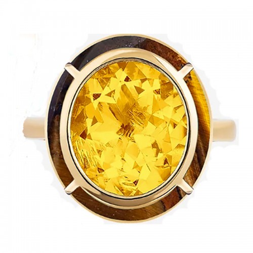 Goshwara 18kt Yellow Gold Oval Citrine Tiger's Eye Melange Ring