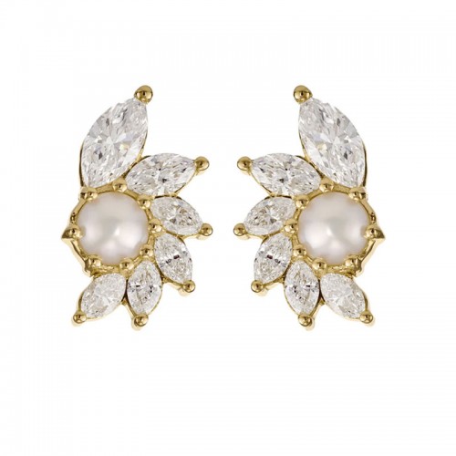 Artemer 18kt Yellow Gold  Diamond and Pearl Earrings