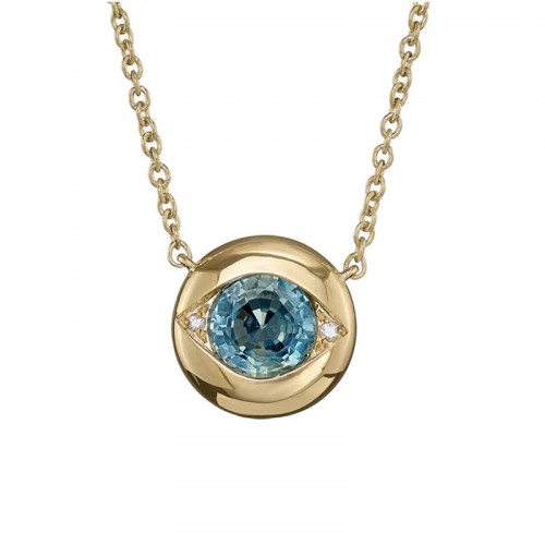 Artemer 18kt Yellow Gold Teal Sapphire and Diamond Pendant Necklace