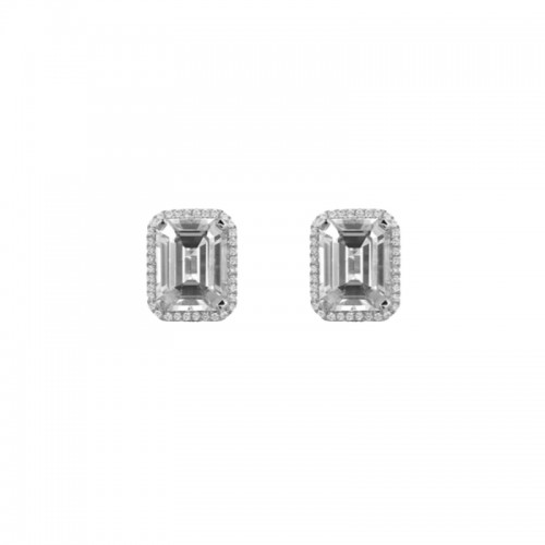 Goshwara 18kt White Gold Rock Crystal with Pave Diamond Halo Earrings