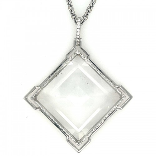 Goshwara 18kt White Gold Rock Crystal and Pave Diamond Pendant Necklace