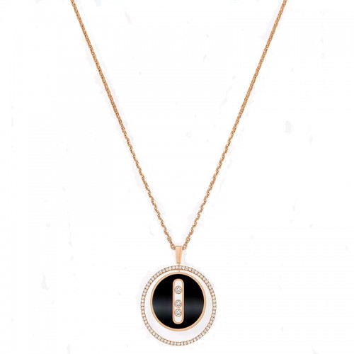 Messika 18kt Rose Gold Onyx Pave Diamond Lucky Move MM Pendant Necklace