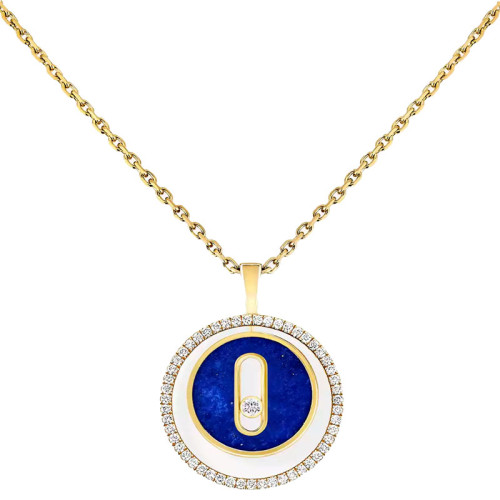 Messika 18kt Yellow Gold Lapis Lazuli Pave Diamond Lucky Move SM Pendant Necklace