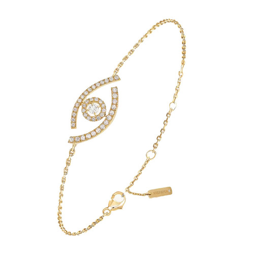 Messika 18kt Yellow Gold and Pave Diamond Evil Eye Bracelet