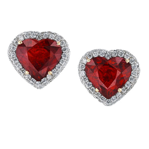 Korman Signature Platinum Mozambique Heated Ruby and Diamond Halo Earrings