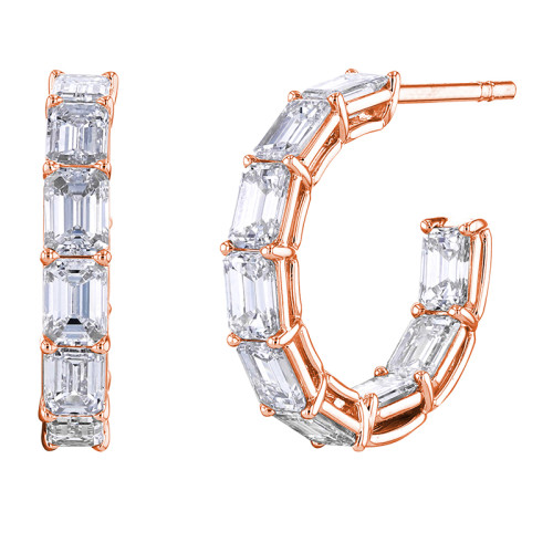 Korman Signature 18kt Rose Gold Emerald Diamond Hoop Earrings