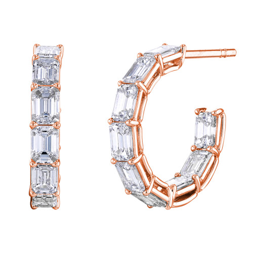 Korman Signature 18kt Rose Gold and Emerald Cut Diamond Hoop Earrings