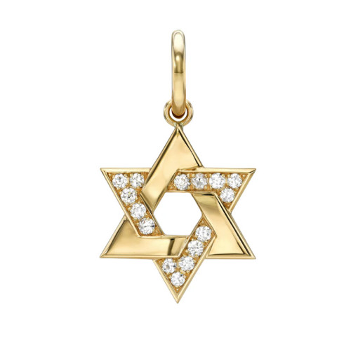 Single Stone 18kt Yellow Gold and Diamond Esther Star of David Pendant