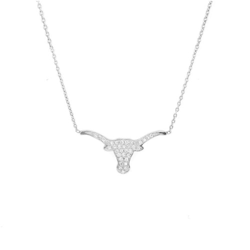 Korman Signature 18kt White Gold Small Diamond Longhorn Necklace