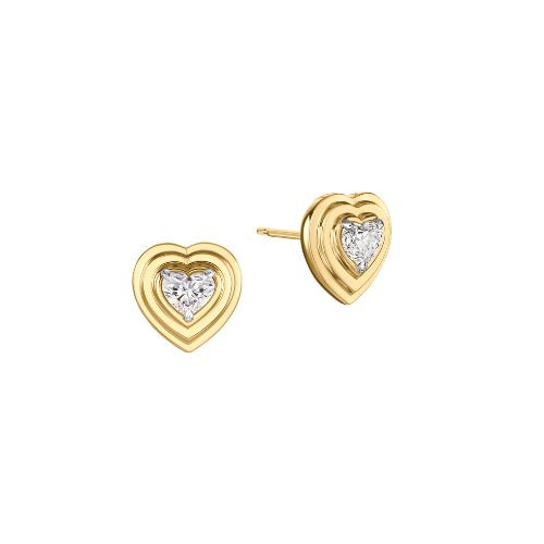 Phillips House 18kt  Yellow Gold & Platinum Heart Shaped Diamond Studs