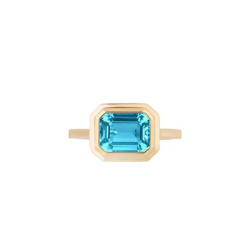 Goshwara 18k Yellow Gold Blue Topaz Emerald Cut Bezel Set Ring