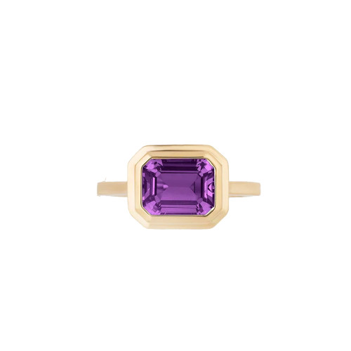 Goshwara 18k Yellow Gold Amethyst Emerald Cut Bezel Set Ring