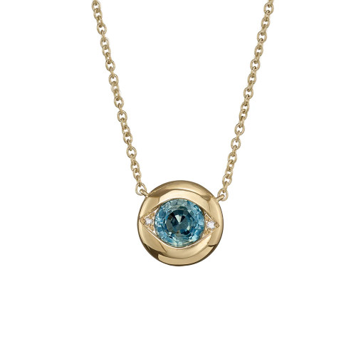 Artemer 18kt Yellow Gold Teal Sapphire and Diamond Pendant Necklace