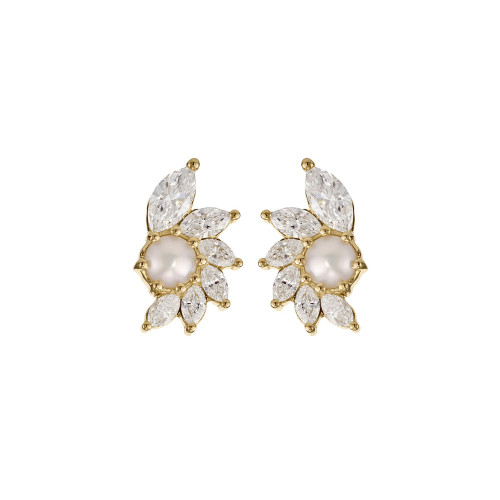 Artemer 18kt Yellow Gold  Diamond and Pearl Earrings