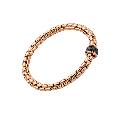 Fope 18k Rose Gold Large Eka Flex'It Bracelet With Black Diamond Rondelle