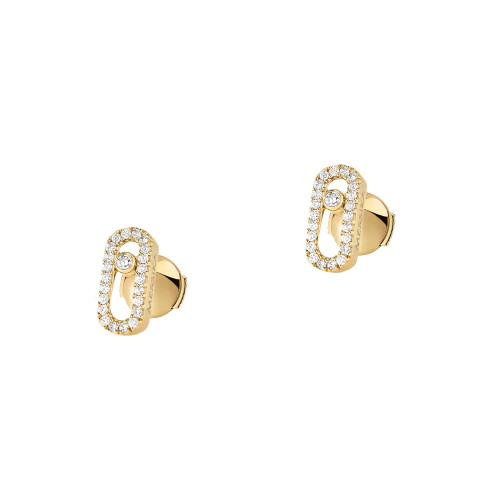 Messika 18k Yellow Gold Move Uno Pave Diamond Stud Earrings