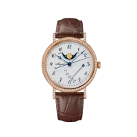 Korman Pre Owned Breguet 778 18kt Rose Gold White Arabic Dial Diamond Bezel with Crocodile Strap