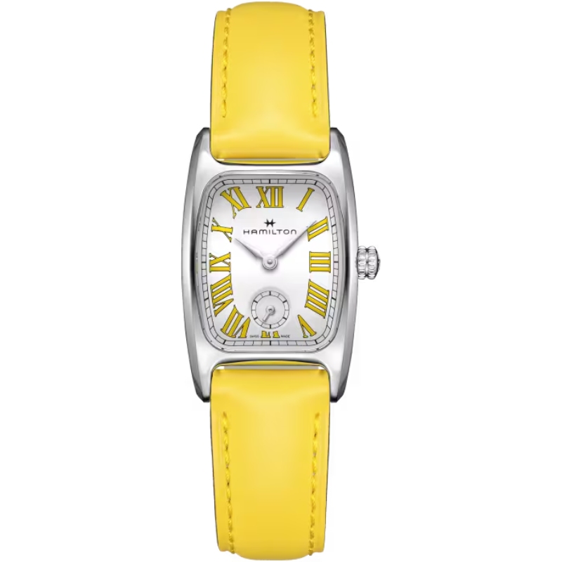 Hamilton American Classic Small Second Quartz Stainless Steel Case White/yellow Roman Yellow Leather Strap H13321812 Serial #qtb6xz3g7