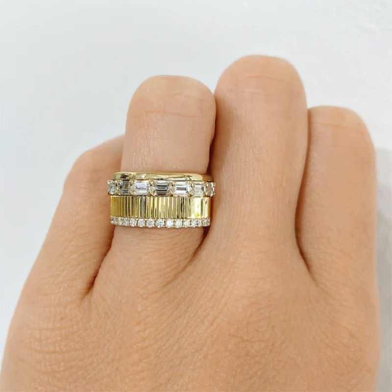 Phillips House 18kt Yellow Gold Emerald Cut and Round Diamond Aura Cigar Band