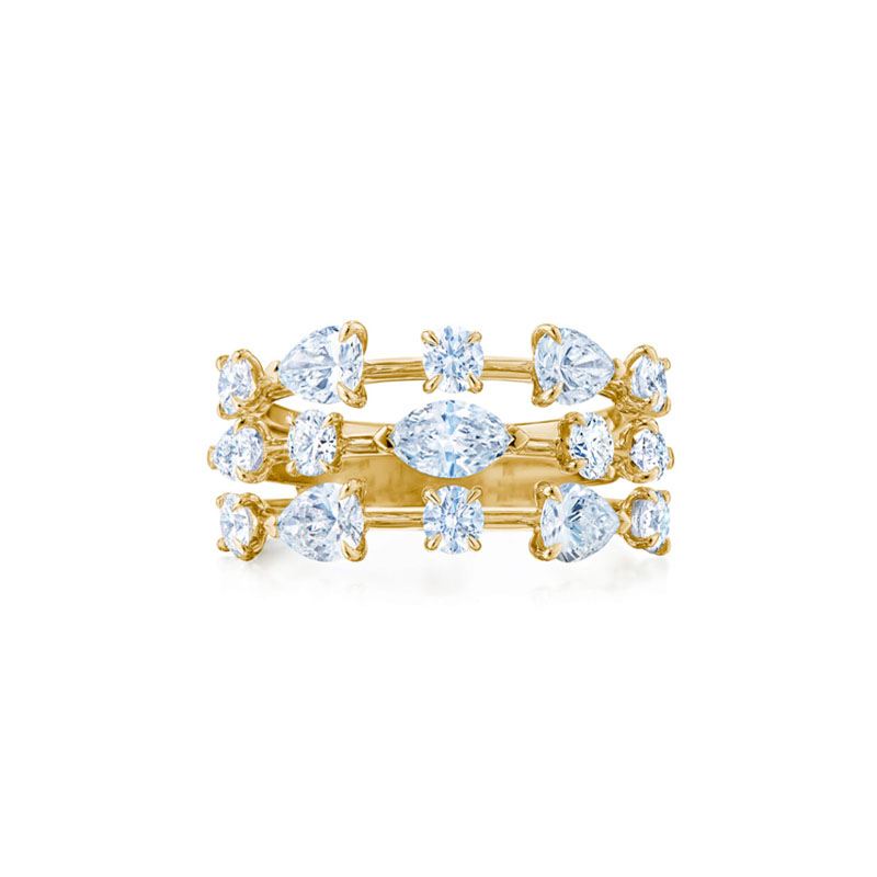 Kwiat 18kt Yellow Gold Starry Night Three-Row Ring with Fancy Shape Diamonds