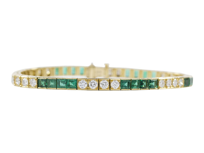 Oscar Heyman 18kt Yellow Gold Emerald and Diamond Bracelet