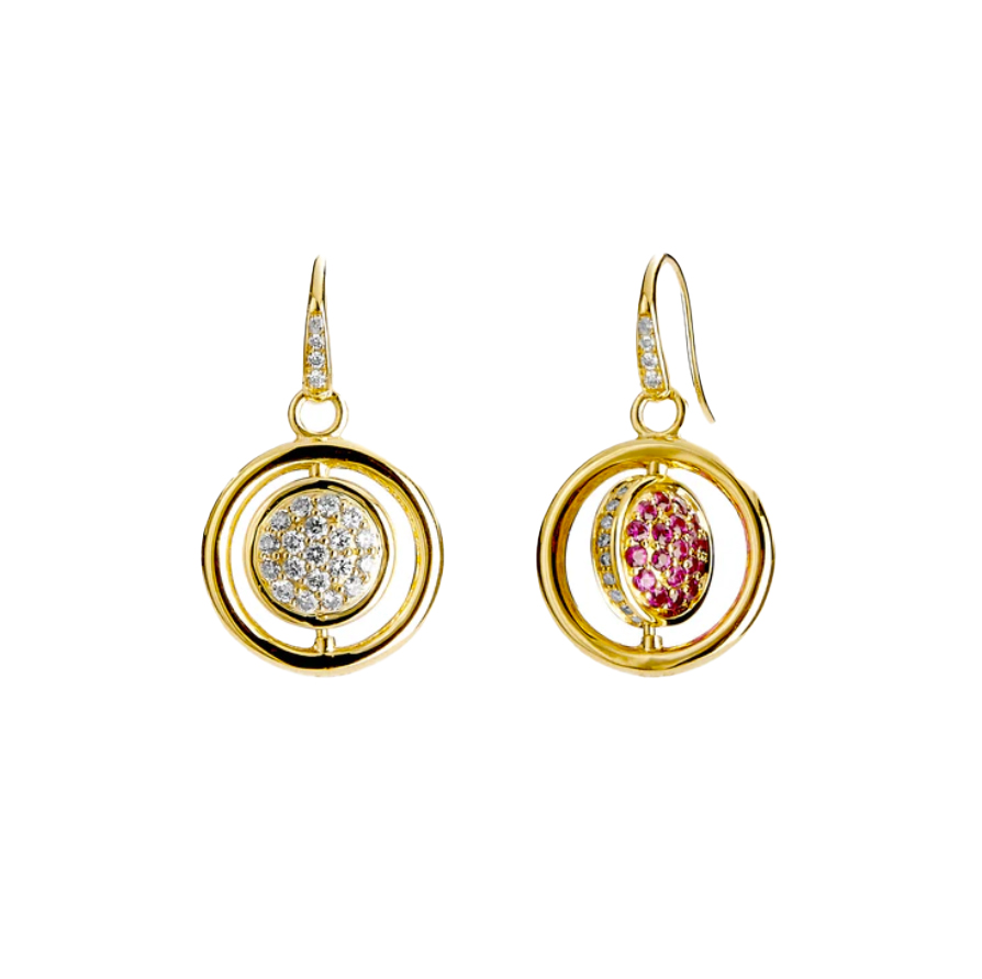 Syna 18kt Yellow Gold Cosmic Gemstone & Diamond Swivel Earrings