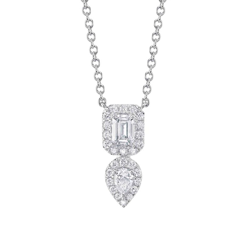 Korman Signature 14kt White Gold Emerald and Pear Cut Diamond Necklace