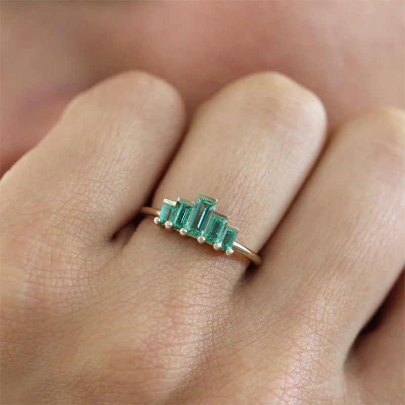 Artemer 18kt Yellow Gold Baguette Cut Emerald Ring