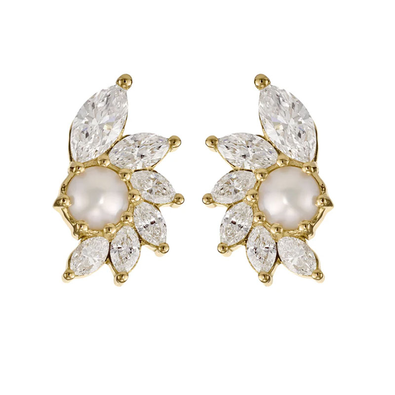 Artemer 18kt Yellow Gold  Diamond and Pearl Earrings