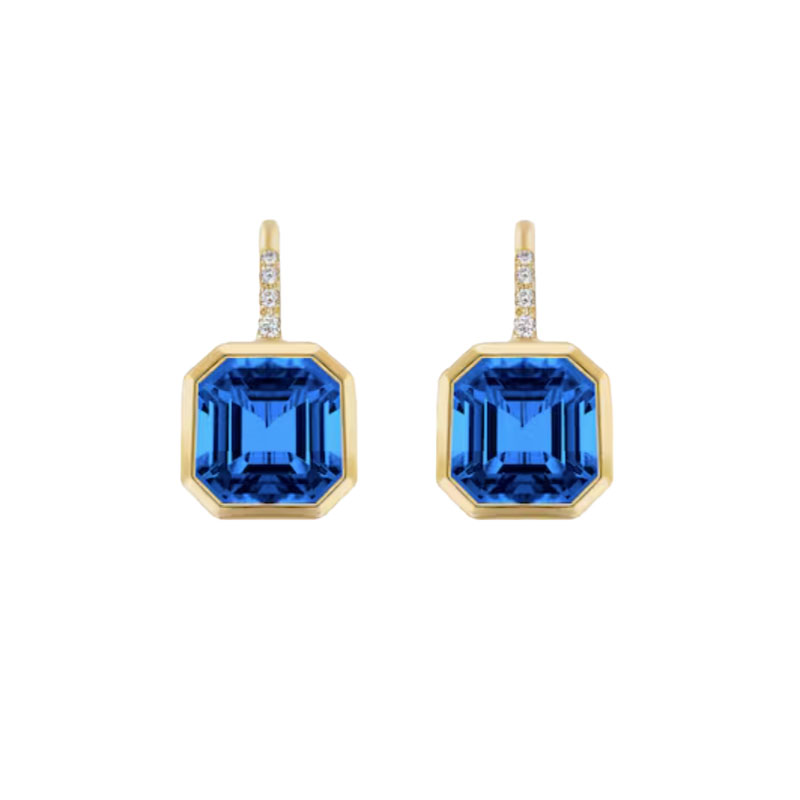 Goshwara 18kt Yellow Gold Blue Topaz and Diamond Earrings