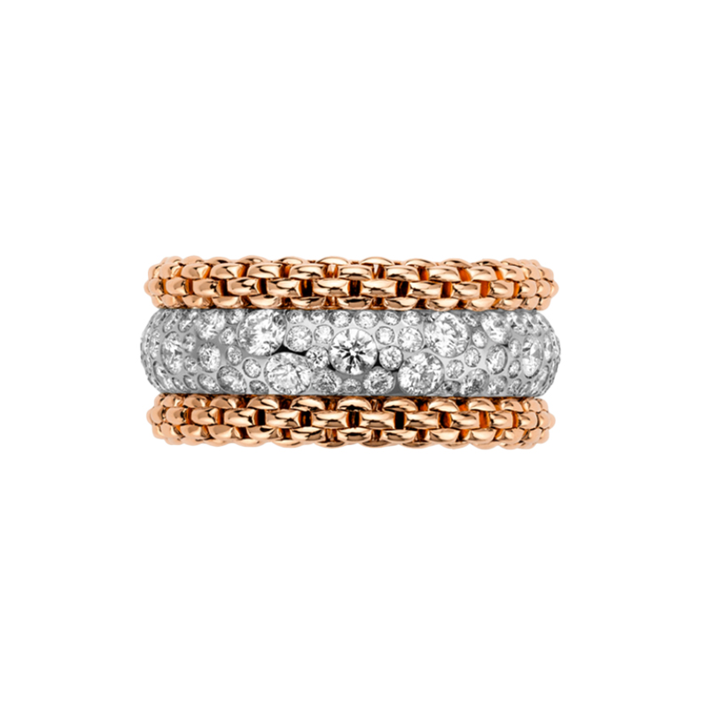 Fope Rose Gold White Gold and White Diamond Pave Ring
