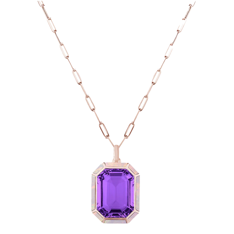 Goshwara 18kt Rose Gold  Emerald Cut Amethyst Pendant Necklace