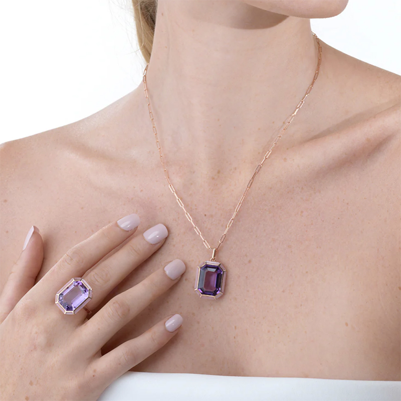 Goshwara 18kt Rose Gold  Emerald Cut Amethyst Pendant Necklace