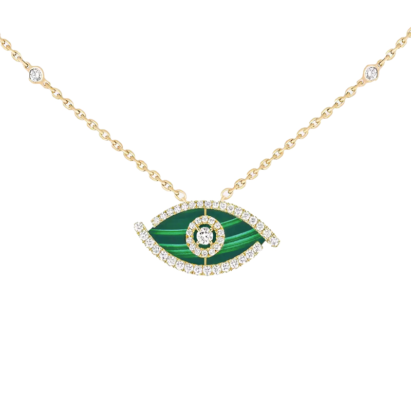 Messika 18kt Yellow Gold Malachite and Diamond Evil Eye Pendant