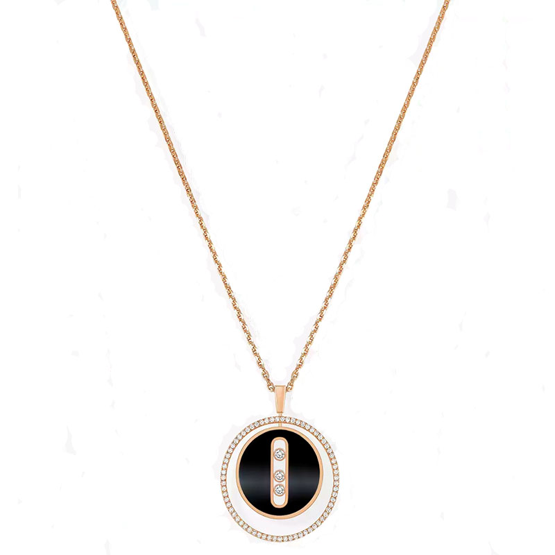 Messika 18kt Rose Gold Onyx Pave Diamond Lucky Move MM Pendant Necklace