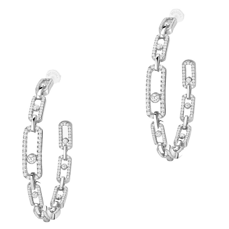 Messika 18kt White Gold Pave Diamond  Move Link MM Hoop Earrings