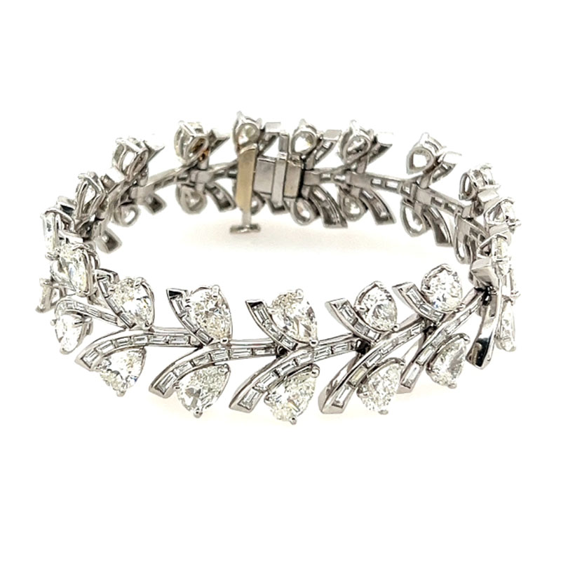 Korman Estate Platinum Pear and Baguette Diamond Bracelet