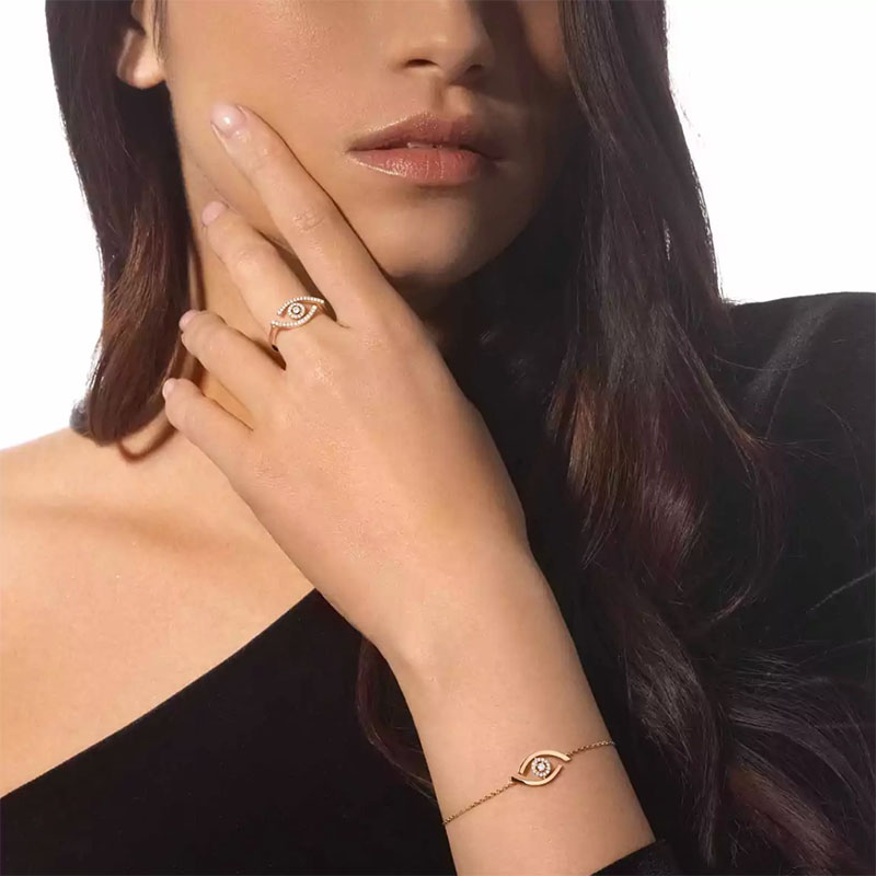 Messika 18kt Rose Gold and Pave Diamond Evil Eye Bracelet