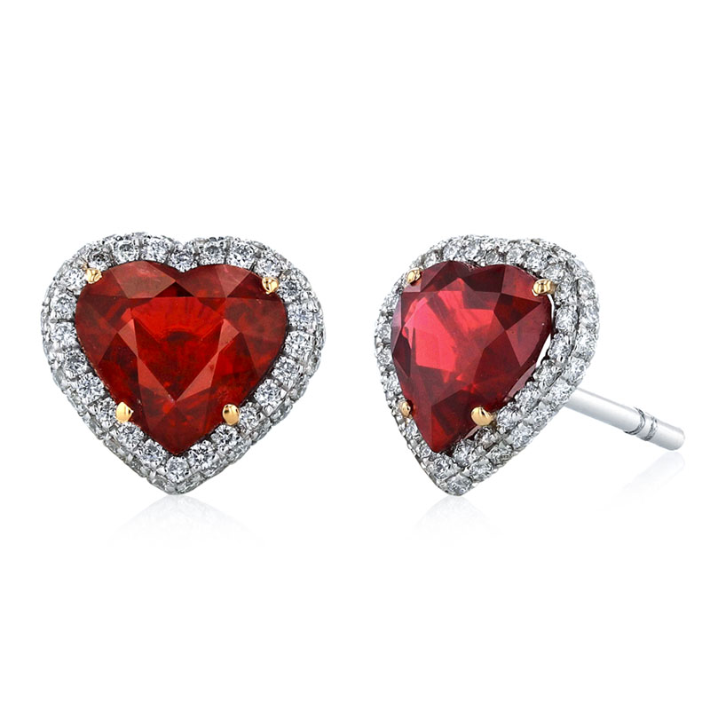 Korman Signature Platinum Mozambique Heated Ruby and Diamond Halo Earrings