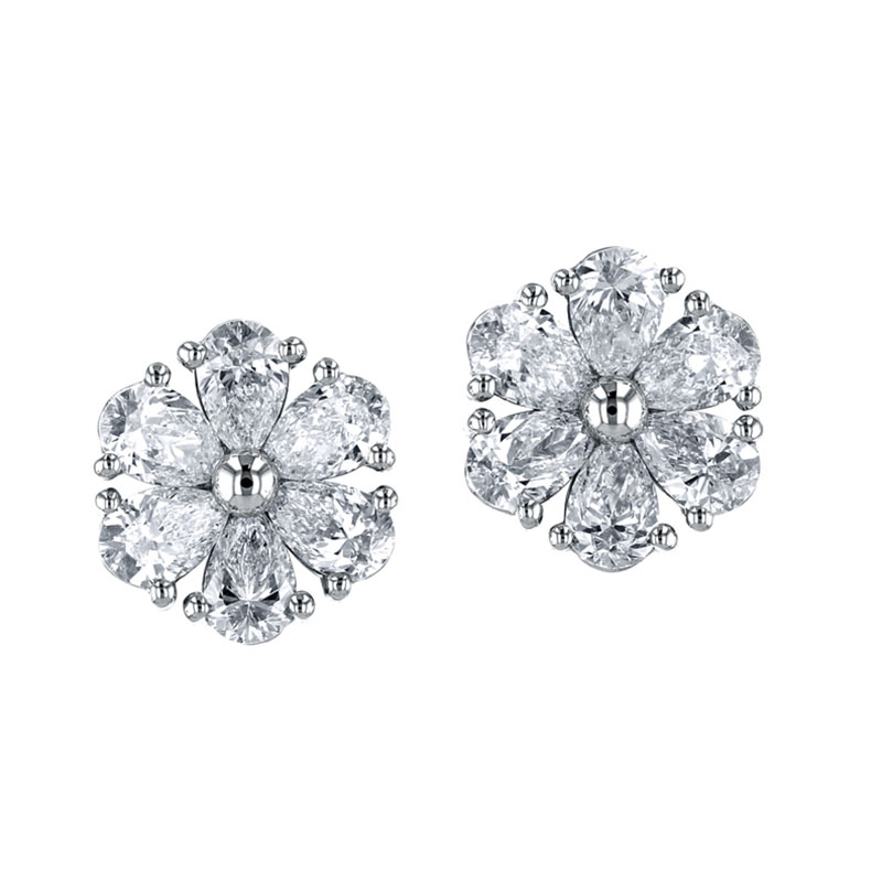 Korman Signature 18kt White Gold Pear Shaped Diamond Flower Stud Earrings