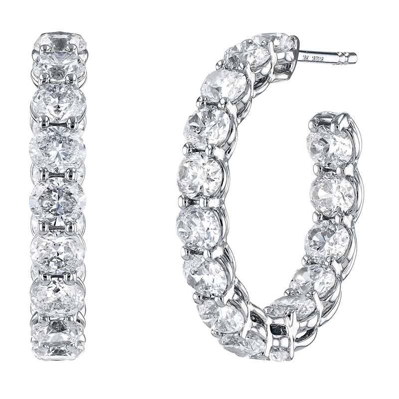 Korman Signature 18kt White Gold Oval Cut Diamond Hoop Earrings